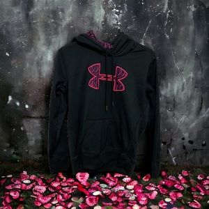 Under Armor Sweatshirt Hoodie Cold Gear Women Size M Black & Animal Print